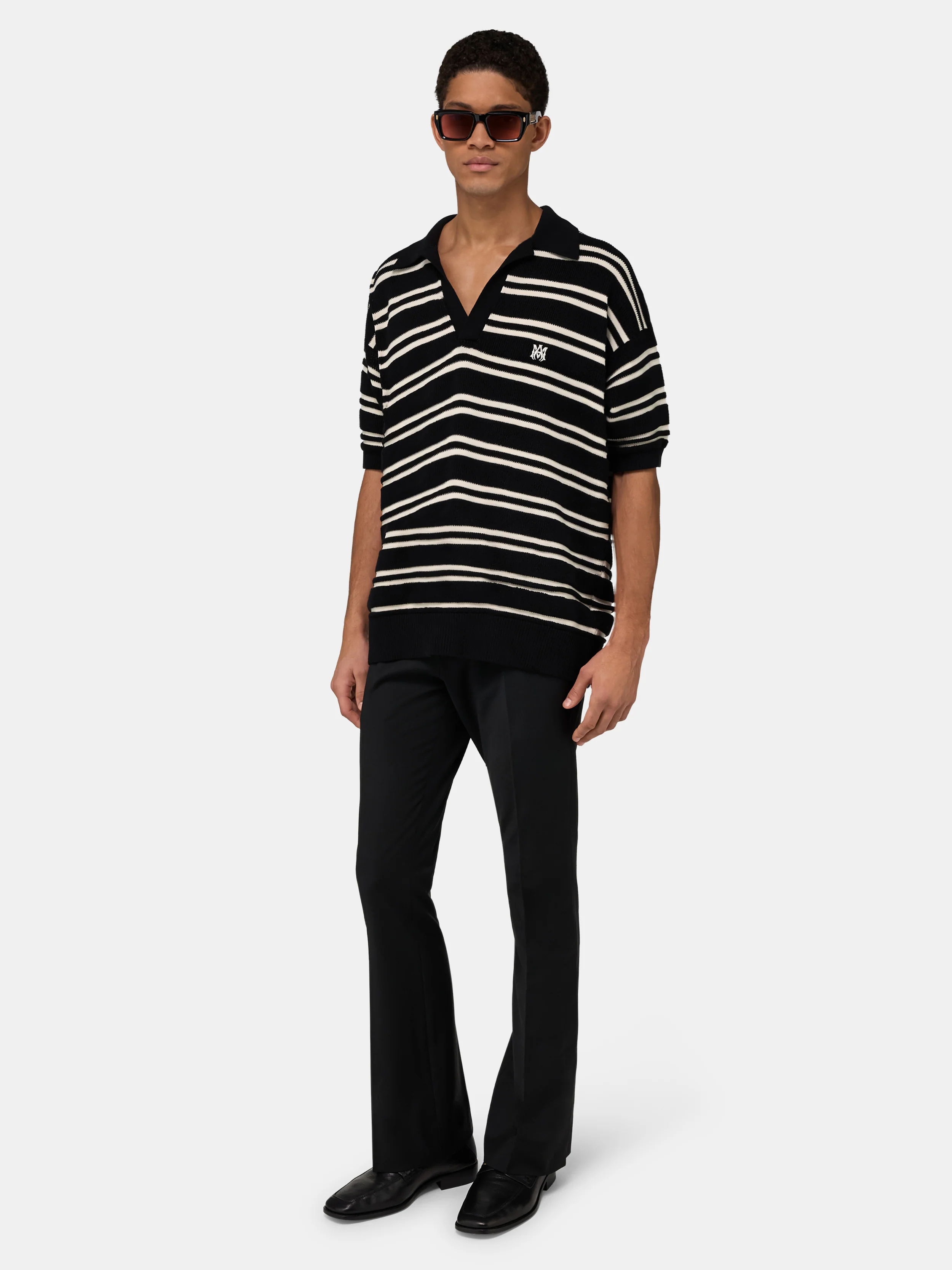 MA STRIPE KNIT SS POLO - Black - Image 3