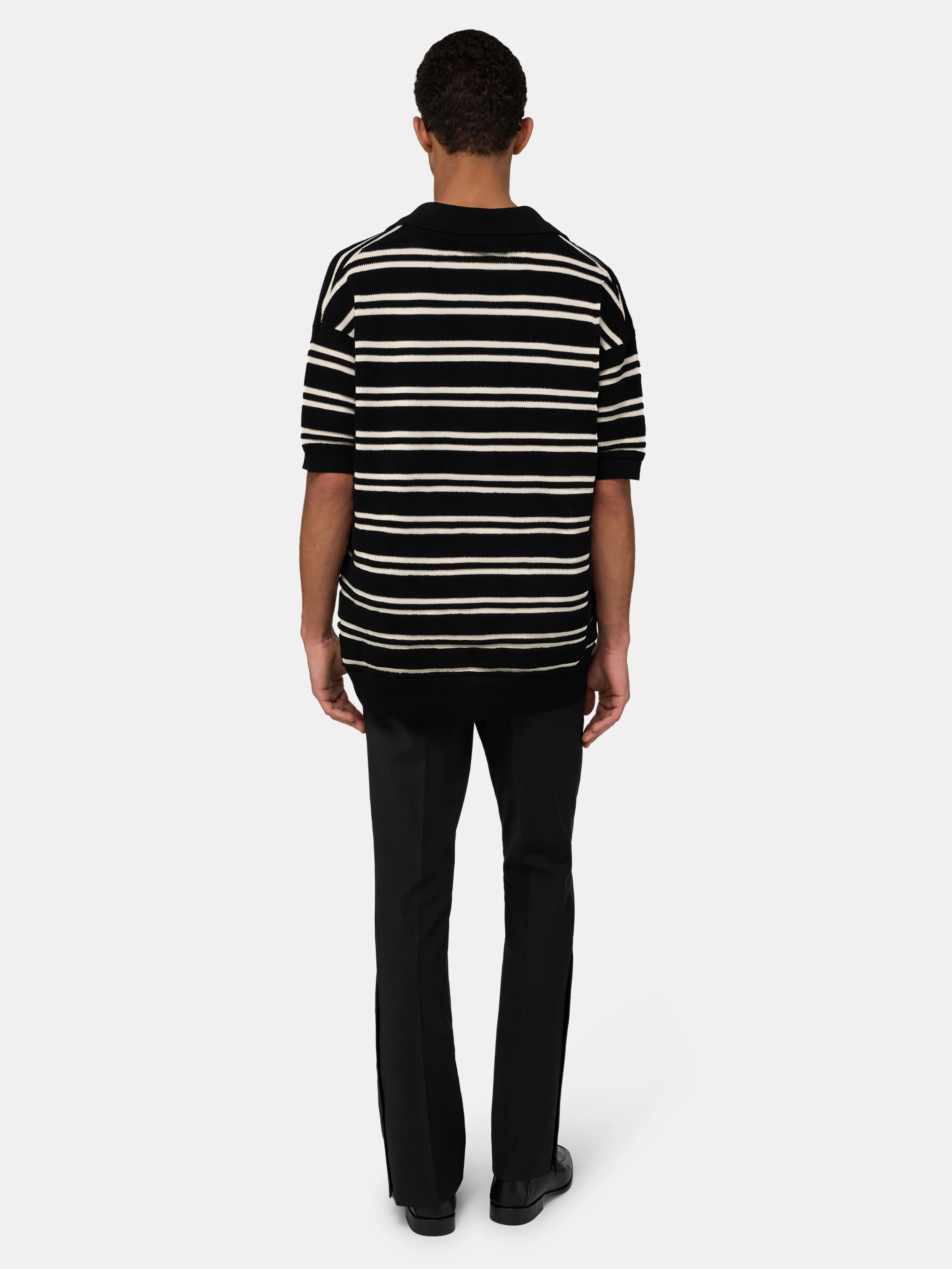 MA STRIPE KNIT SS POLO - Black - Image 4