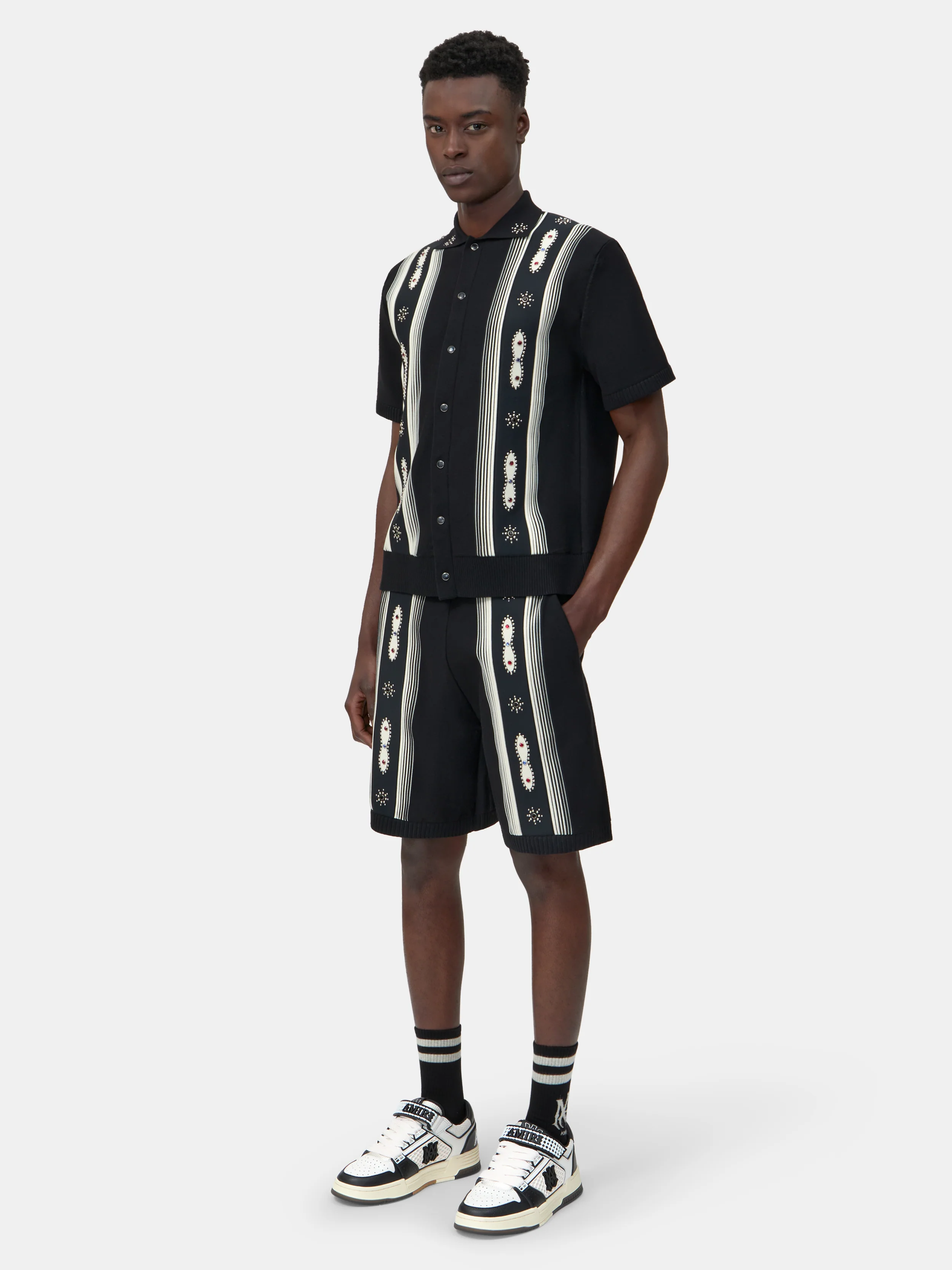 STUD STRIPE SHIRT - Black - Image 3